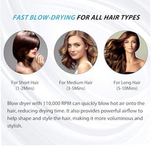 Load image into Gallery viewer, Nicebay Ionic Hair Dryer, Professional Blow Dryer with 3 Attachments, 110000RPM High-Speed Brushless Motor for Fast Drying, Lightweight, Low Noise, 1600W Hairdryer with Diffuser
