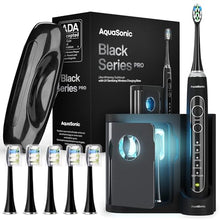 Load image into Gallery viewer, Aquasonic Black Series PRO – Ultra Whitening Toothbrush w UV Sanitizing Base – 5 Modes &amp; Smart Timers – Premium Travel Case – Power Toothbrush – ADA Approved Toothbrush
