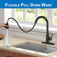 Load image into Gallery viewer, Black Kitchen Faucet, Kitchen Faucets with Pull Down Sprayer WEWE Commercial Stainless Steel Single Handle Single Hole Kitchen Sink Faucet
