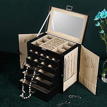 Load image into Gallery viewer, Frebeauty Large Jewelry Box,6-Tier PU Leather Jewelry Organizer with Lock,Multi-functional Storage Case with Mirror,Accessories Holder with 5 Drawers for Necklace Bracelets Watches(Black)
