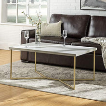 Load image into Gallery viewer, Walker Edison Mid Century Modern Marble Gold Rectangle Coffee Table Living Room Accent Ottoman Storage Shelf, 42 Inch, Marble and Gold
