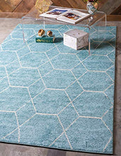 Load image into Gallery viewer, Unique Loom Trellis Frieze Collection Area Rug-Modern Morroccan Inspired Geometric Lattice Design, 6 x 9 ft, Light Blue/Ivory
