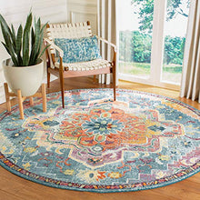 Load image into Gallery viewer, SAFAVIEH Crystal Collection CRS501J Boho Chic Oriental Medallion Distressed Non-Shedding Dining Room Entryway Foyer Living Room Bedroom Area Rug, 7&#39; x 7&#39; Round, Teal / Orange
