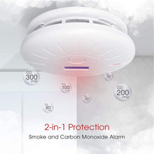 Load image into Gallery viewer, 2 Pack 10 Year Battery Operated Smoke and Carbon Monoxide Detector, Portable Fire Co Alarm for Home and Kitchen (White)
