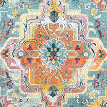 Load image into Gallery viewer, SAFAVIEH Crystal Collection CRS501J Boho Chic Oriental Medallion Distressed Non-Shedding Dining Room Entryway Foyer Living Room Bedroom Area Rug, 7&#39; x 7&#39; Round, Teal / Orange
