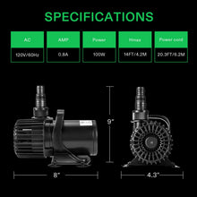 Load image into Gallery viewer, VIVOSUN 1600 GPH Submersible Water Pump, 100W Pond Pump, Ultra Quiet Aquarium Pump with 14FT. Lift Height for Pond, Waterfall, Fish Tank, Statuary, Hydroponic
