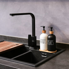 Load image into Gallery viewer, MOMEEMO Glass Soap Dispenser Set, Contains Hand Soap and Dish Soap Dispenser.Suitable for Kitchen Decor. (Black &amp; White)
