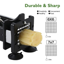 Load image into Gallery viewer, Votron French Fry Cutter Potato Cutter Stainless Steel with 2 Size Durable Blades for Vegetables, Potato, Onions, Carrots, Cucumbers, Fruits, Apples
