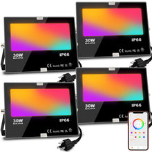 Load image into Gallery viewer, MELPO LED Flood Light Outdoor, 300W Equivalent 3000LM Smart RGB Landscape Lighting with APP Control, DIY Scenes - Timing - Warm White 2700K - Color Changing Uplight, IP66 Waterproof US Plug (4 Pack)
