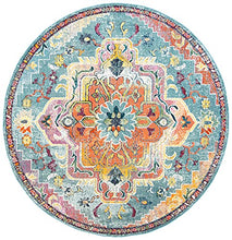 Load image into Gallery viewer, SAFAVIEH Crystal Collection CRS501J Boho Chic Oriental Medallion Distressed Non-Shedding Dining Room Entryway Foyer Living Room Bedroom Area Rug, 7&#39; x 7&#39; Round, Teal / Orange
