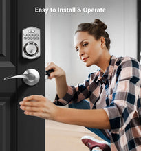 Load image into Gallery viewer, Veise Fingerprint Door Lock with 2 Lever Handles - Keyless Entry Door Lock, Electronic Keypad Deadbolt &amp; Front Door Lock Handle Sets, Auto Lock &amp; 1 Touch Locking, Easy Installation, Satin Nickel
