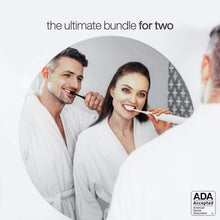 Load image into Gallery viewer, AquaSonic DUO PRO – Ultra Whitening 40,000 VPM Electric ToothBrushes – ADA Accepted - 4 Modes with Smart Timers - UV Sanitizing &amp; Wireless Charging Base - 10 ProFlex Brush Heads &amp; 2 Travel Cases
