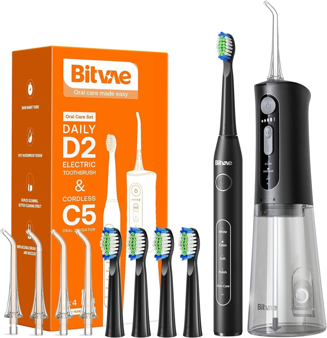 Bitvae Water Dental Flosser Teeth Picks - Cordless Water Flosser for Teeth - 5 Modes Sonic Electric Toothbrush,Upgraded Water Dental flosser Pick