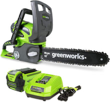 Load image into Gallery viewer, Greenworks 40V 12&quot; Cordless Compact Chainsaw (Great For Storm Clean-Up, Pruning, and Camping), 2.0Ah Battery and Charger Included
