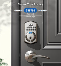 Load image into Gallery viewer, Veise Fingerprint Door Lock with 2 Lever Handles - Keyless Entry Door Lock, Electronic Keypad Deadbolt &amp; Front Door Lock Handle Sets, Auto Lock &amp; 1 Touch Locking, Easy Installation, Satin Nickel
