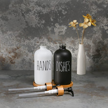 Load image into Gallery viewer, MOMEEMO Glass Soap Dispenser Set, Contains Hand Soap and Dish Soap Dispenser.Suitable for Kitchen Decor. (Black &amp; White)
