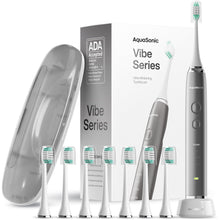 Load image into Gallery viewer, Aquasonic Vibe Series Ultra-Whitening Toothbrush – ADA Accepted Power Toothbrush - 8 Brush Heads &amp; Travel Case – 40,000 VPM Motor &amp; Wireless Charging - 4 Modes w Smart Timer – Charcoal Metallic
