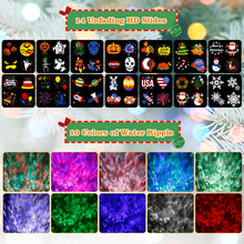 Load image into Gallery viewer, Halloween Christmas Projector Lights Outdoor 14 HD Slides (3D Ocean Wave +Patterns) LED Landscape Lights Waterproof Holiday Projector Lights Xmas Halloween Decorations Projector for Yard Garden
