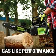 Load image into Gallery viewer, Greenworks 80V 18&quot; Brushless Cordless Chainsaw (Great For Tree Felling, Limbing, Pruning, and Firewood) / 75+ Compatible Tools), 2.0Ah Battery and Rapid Charger Included
