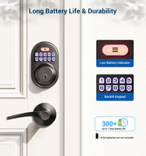 Load image into Gallery viewer, Veise Keyless Entry Door Lock with 2 Lever Handles - Electronic Keypad Deadbolt, Auto Lock, Back Lit &amp; Easy Installation Design, Front Door Handle Sets,Matte Black

