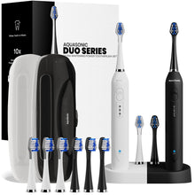 Load image into Gallery viewer, Aquasonic Duo - Dual Handle Ultra Whitening 40,000 VPM Wireless Charging Electric ToothBrushes - 3 Modes with Smart Timers - 10 Dupont Brush Heads &amp; 2 Travel Cases Included
