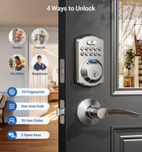 Load image into Gallery viewer, Veise Fingerprint Door Lock with 2 Lever Handles - Keyless Entry Door Lock, Electronic Keypad Deadbolt &amp; Front Door Lock Handle Sets, Auto Lock &amp; 1 Touch Locking, Easy Installation, Satin Nickel
