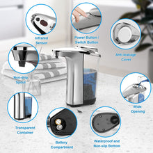 Load image into Gallery viewer, PZOTRUF Automatic Soap Dispenser,Touchless Dish Soap Dispenser 17oz/500ml with Upgraded Infrared Sensor, 5 Adjustable Soap Dispensing Levels, Liquid Hand Soap Dispenser for Bathroom (Silver Set)
