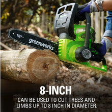Load image into Gallery viewer, Greenworks 40V 12&quot; Cordless Compact Chainsaw (Great For Storm Clean-Up, Pruning, and Camping), 2.0Ah Battery and Charger Included
